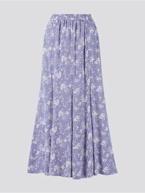 Uniqlo Floral Maxi Skirt Blue White Ditsy Print Elastic Waist Size Small - Picture 1 of 10